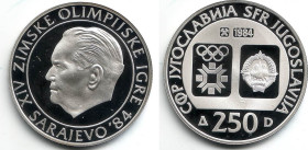 250 Dinara AR
Yugoslavia, Winter Olympics Sarajevo 1984, Silver 925/1000
34 mm, 17 g
KM # 108