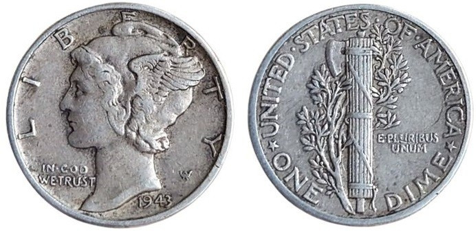 Dime AR
USA, 1943, Silver 900/1000
KM# 140