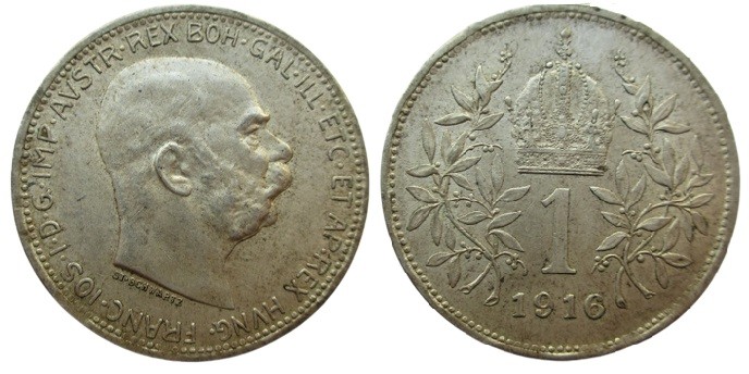 1 Krone AR Austria, Franz Joseph (1848-1916), 1916
4,98 g