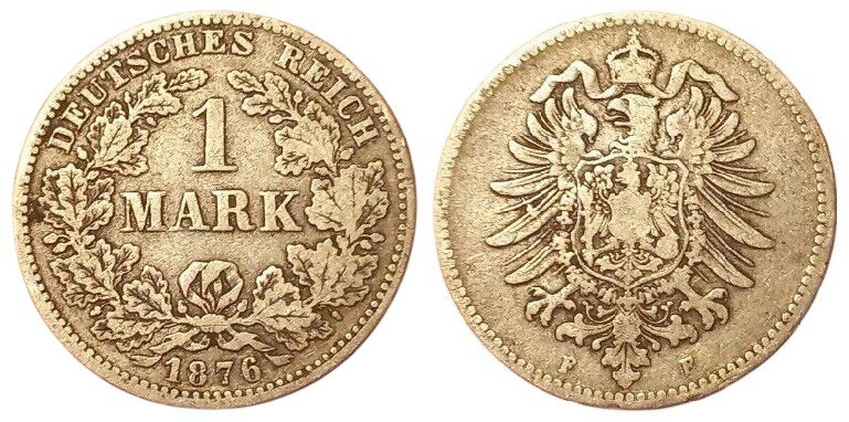 1 Mark AR
Germany, F, 1876, Silver 900/1000
5,55 g
KM #7; J. 9