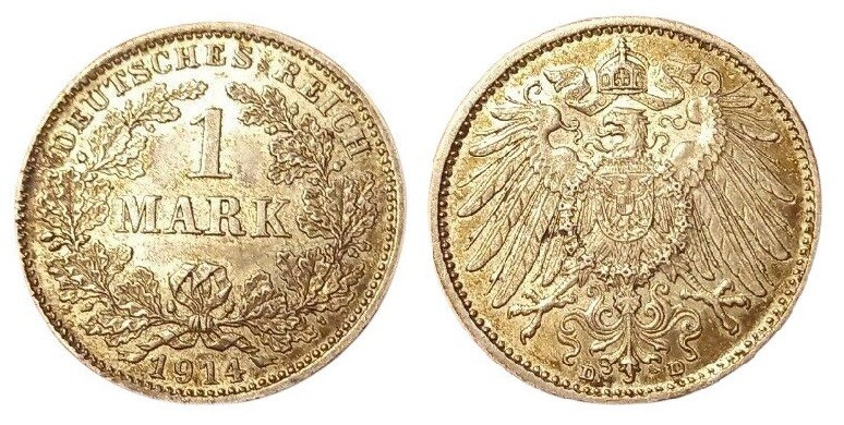 1 Mark AR
Germany, D, 1914, Silver 900/1000
5,55 g
KM #7; J. 9
