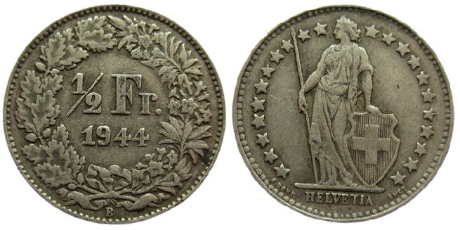 ½ Franken
Switzerland, 1944, Silver 835/1000