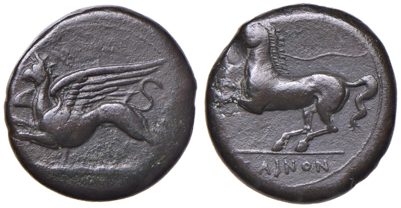 SICILIA Kainon (340-330 a.C.) AE - Grifone alato a s. - R/ Cavallo al galoppo a ...