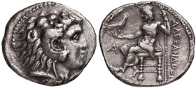 MACEDONIA Alessandro III (336-323) Tetradramma (Byblus) Testa di Eracle a d. - R/ Zeus seduto a s. - Price 3424 AG (g 16,26) Poroso, ritocchi
BB