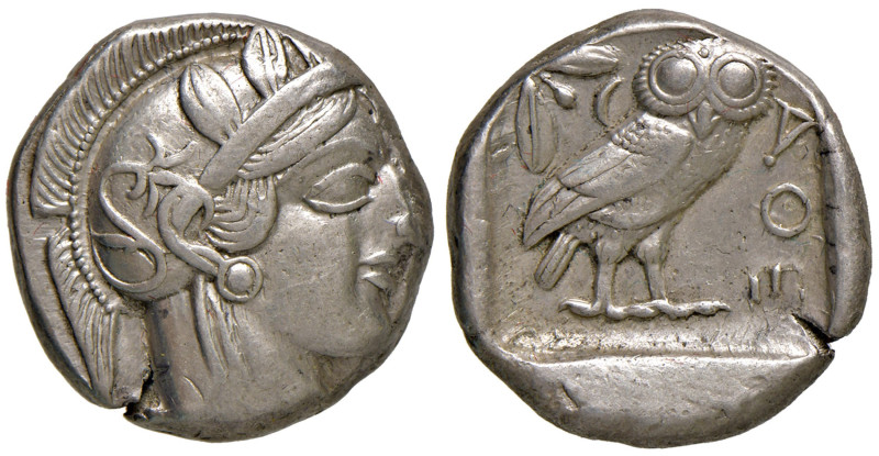 ATTICA Atene - Tetradramma (ca. 454-404 a.C.) Testa elmata di Atena a d. - R/ Ci...