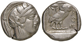 ATTICA Atene - Tetradramma (ca. 454-404 a.C.) Testa elmata di Atena a d. - R/ Civetta di fronte - S.Cop. 31 AG (g 17,15) Bell'esemplare
SPL