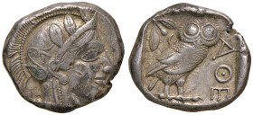 ATTICA Atene - Tetradramma (ca. 454-404 a.C.) Testa elmata di Atena a d. - R/ Civetta di fronte - S.Cop. 31 AG (g 17,24)
BB