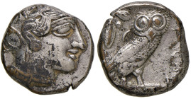 ATTICA Atene - Tetradramma (ca. 454-404 a.C.) Testa elmata di Atena a d. - R/ Civetta di fronte - S.Cop. 31 AG (g 17,73) Macchie e graffietti sul bord...