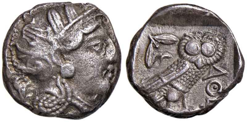 ATTICA Atene Tetradramma (455-440 a.C.) Testa elmata di Atena a d. - Civetta - S...