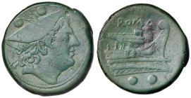 Anonime - Sestante (217-215 a.C.) Testa di Mercurio a d. - R/ Prua a d. - Cr. 38/5 AE (g 26,47) Intensa patina verde
BB