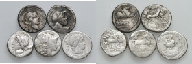 Lotto di cinque denari repubblicani, resto di collezione
MB-MB+