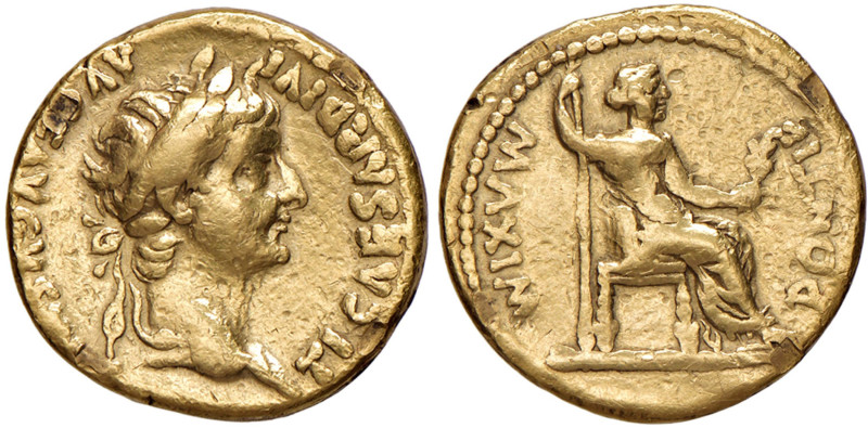 Tiberio (14-37) Aureo (Lugdunum) - Testa laureata a d. - R/ Livia seduta a d. - ...