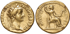 Tiberio (14-37) Aureo (Lugdunum) - Testa laureata a d. - R/ Livia seduta a d. - RIC 25 AU (g 7,68). Da montatura
MB