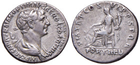 Traiano (114-117) Denario - Busto laureato e drappeggiato a d. - R/ La Fortuna seduta a s. - RIC 318 AG (g 3,28)
BB+
