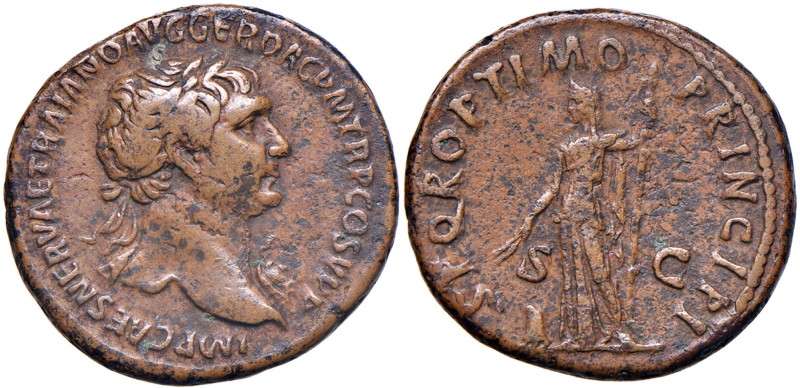 Traiano (97-117) Asse - Busto laureato a d. - R/ Annona stante a s. - RIC 492 AE...