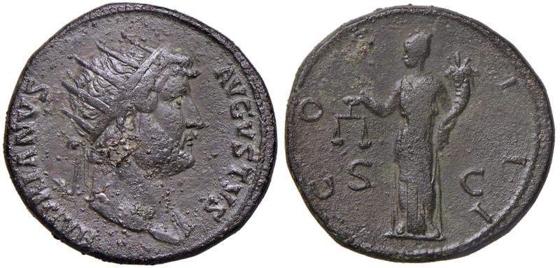 Adriano (117-138) Dupondio - Testa radiata a d. - R/ la Moneta stantte a s. - RI...