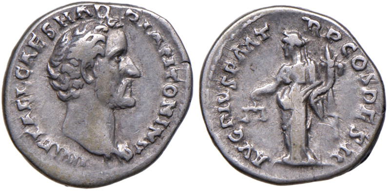 Antonino Pio (138-161) Denario - Busto a d. - R/ L’Equità stante a s. - RIC 10 A...