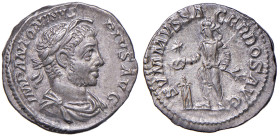 Eliogabalo (218-222) Denario - Busto drappeggiato a d. - R/ l'Imperatore sacrifica presso un altare - RIC 146 AG (g 3,00)
SPL