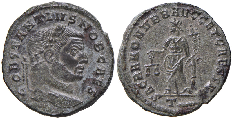 Costanzo Cloro (305-306) Follis (Ticinum) - Testa laureata a d. - R/ la Moneta a...