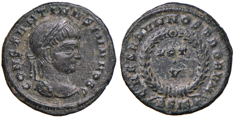 Costantino II (337-340) Follis (Siscia) - Testa laureata a d. - R/ V entro coron...