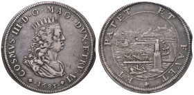 LIVORNO Cosimo III (1670-1723) Tollero 1683 - MIR 64/5 AG (g 26,93) Busto piccolo. Mancanza di metallo sul bordo. Graffietto al R/
BB