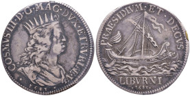 LIVORNO Cosimo III (1670-1723) Mezzo tollero 1683 - MIR 75 AG RR Sigillato BB da Gianfranco Erpini. Graffietti nel campo del D/
qBB