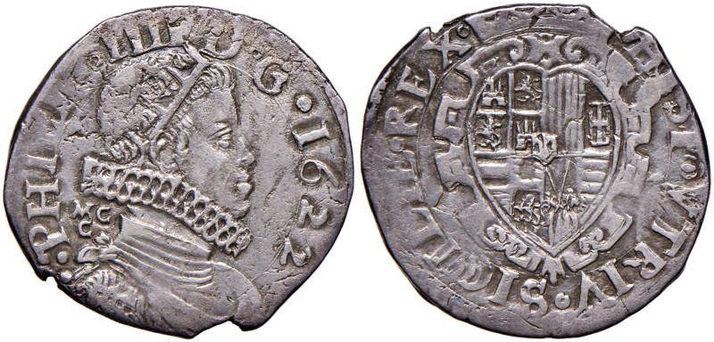 NAPOLI Filippo IV (1621-1665) Tarì 1622 MC/C - Magliocca 18 AG (g 5,74) Mancanza...