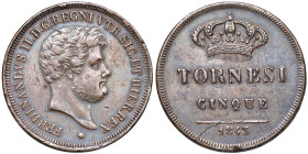 NAPOLI Ferdinando II (1830-1859) 5 Tornesi 1843 - Nomisma 1159 CU (g 16,61) R
BB