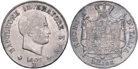 Napoleone (1805-1814) Milano - 5 Lire 1809 - Gig. 100 AG (g 24,94) Screpolature al D/
BB
