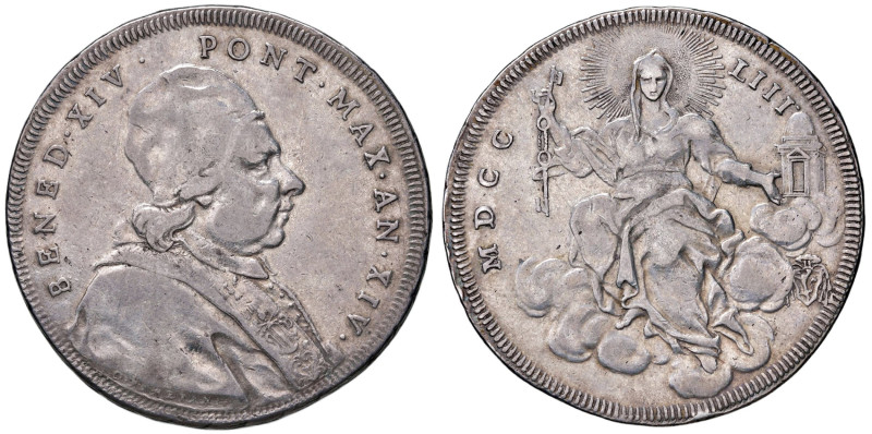 Benedetto XIV (1740-1758) Scudo 1753 A. XIV - Munt. 44 AG (g 26,18) Colpetto al ...