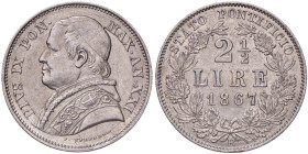 Pio IX (1846-1870) 2,50 Lire 1867 A. XXI - Nomisma 862 AG (g 12,51)
BB+