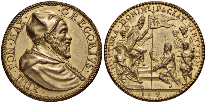 Gregorio XIV (1590-1591) Medaglia 1591 per la sepdizioni contro gli Ugonotti - M...