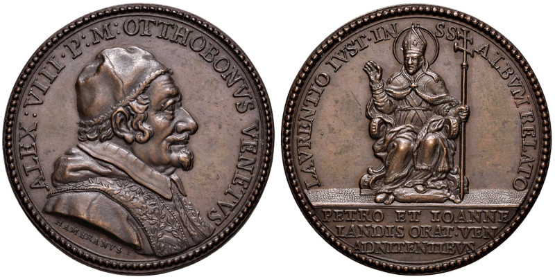 Alessandro VIII (1689-1691) Medaglia - Opus: G. Hamerani - Mazio 357 - AE (g 19,...