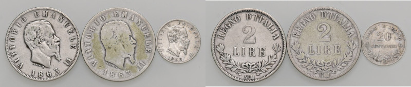 Vittorio Emanuele II (1861-1878) 2 Lire 1863 T valore, 2 Lire 1863 N valore, 20 ...