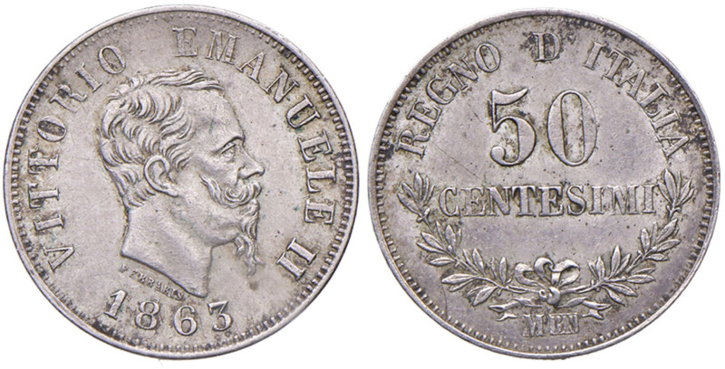 Vittorio Emanuele II (1861-1878) 50 Centesimi 1863 M valore - Nomisma 925 AG
SP...