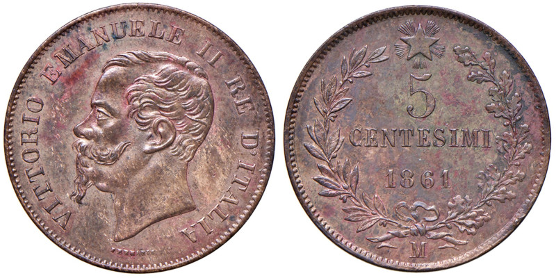 Vittorio Emanuele II (1861-1878) 5 Centesimi 1861 M - Nomisma 954 CU Macchie
SP...