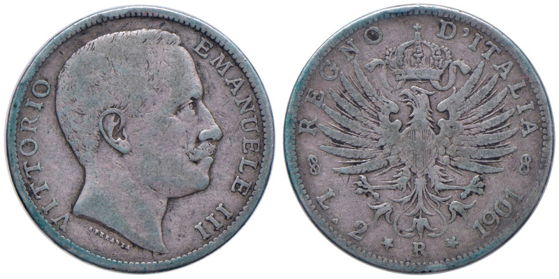 Vittorio Emanuele III (1900-1946) 2 Lire 1901 - Nomisma 1151 AG RR Colpetto al b...