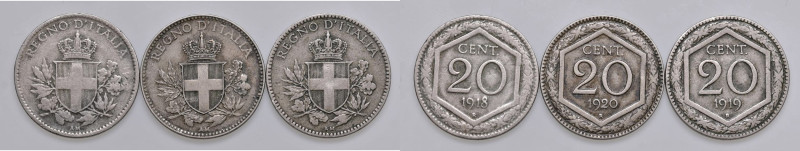 Vittorio Emanuele III (1900-1946) 20 Centesimi 1918, 1919 e 1920 esagono - NI Lo...