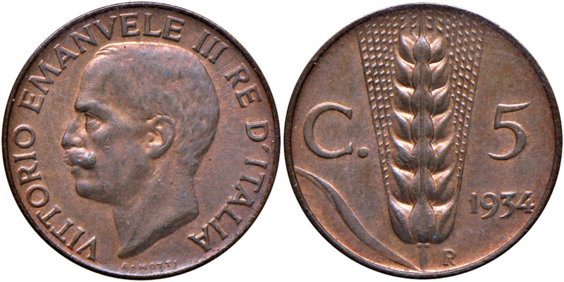 Vittorio Emanuele III (1900-1946) 5 Centesimi 1934 - Nomisma 1364 CU Sigillato q...