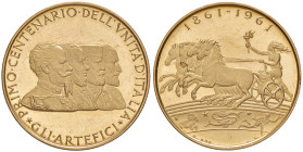 REPUBBLICA ITALIANA Medaglia 1961 Unità d'Italia - AU (g 7,00 - titolo 900 - diametro 22 mm)
FDC