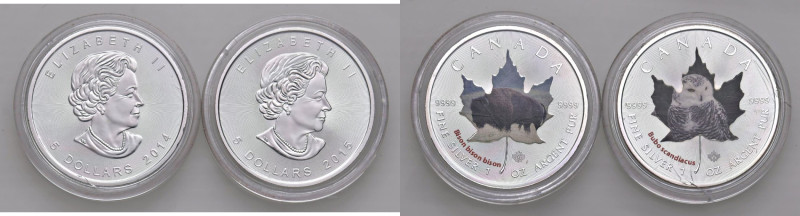 CANADA Elisabetta II (1952-2022) 5 Dollari 2014 e 2015 - AG Lotto di due monete ...