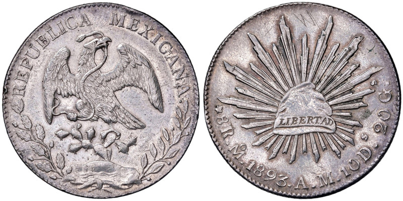 MESSICO 8 Reales 1893 Mo AM - KM 377.10 AG (g 27,06) Graffi al R/. Leggermente l...