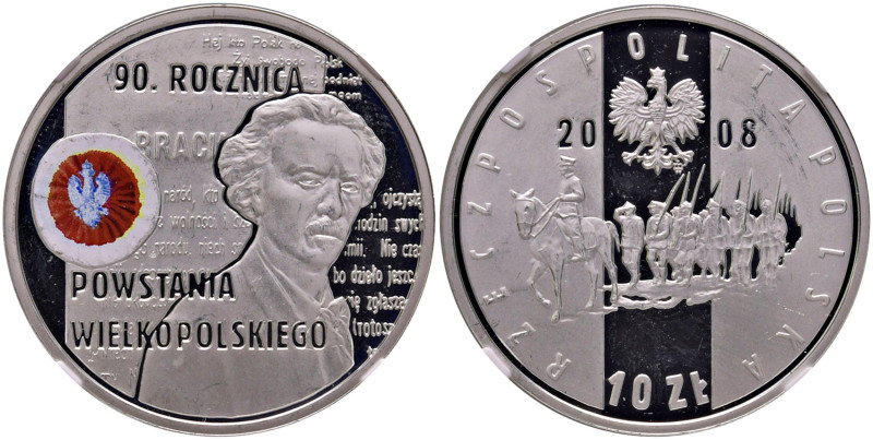 POLONIA 10 Zlotych 2008 Greater Poland Uprising Colorized - AG In slab NGC PF 65...