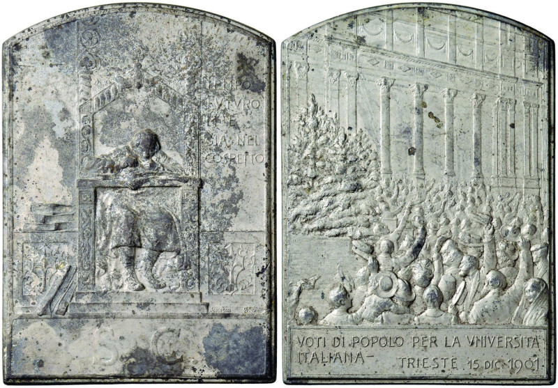 TRIESTE Placchetta 1901 Voti di popolo per la università italiana - Opus: Cappuc...