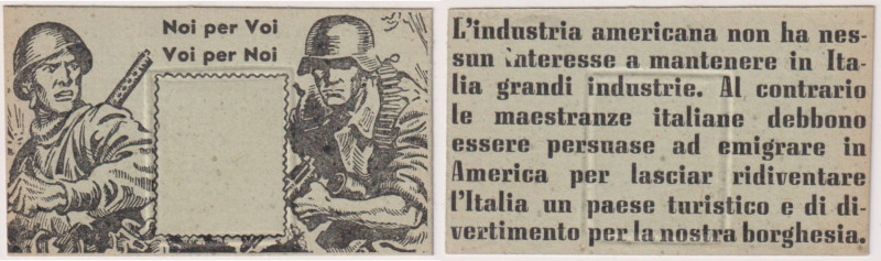 REPUBBLICA SOCIALE - cartoncino di propaganda / gettone di necessità sul quale v...