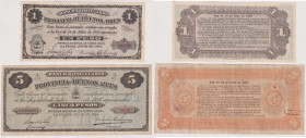 ARGENTINA - Banco Hipotecario - Lotto di 2 banconote da 1 e 5 Pesos del 14 Luglio 1891. Rif. Pick S615 e S617.
BB++