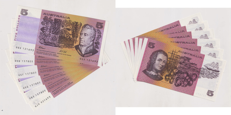 AUSTRALIA - lotto di 6 banconote da 5 dollari del 1990/1991. Rif. Pick 44f/44g
...