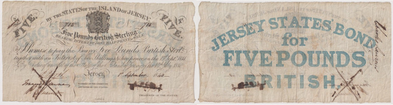 JERSEY - British Administration - banconota da 5 Pound del 01/09/1940. Rif. Pick...