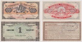MESSICO - Zacatecas - lotto di 2 banconote da 10 Centavos del1915 e 1 Peso del 1922
SPL/SUP