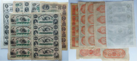 USA CITIZENS' BANK OF LUISIANA - lotto di 7 fogli con stampate su ciascuso 4 banconote. Presenti i tagli da 1 , 5 , 10 , 2x 20, 50 e 100 dollari. Otti...